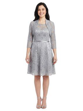 MayQueen 1209 Short Lace Formal Gown With Jacket-Size 12 -SILVER-NEW With Tags